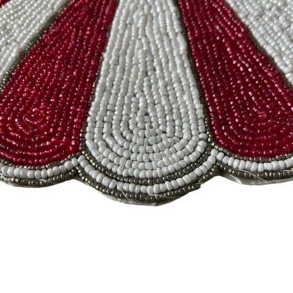 TIRAMISU Hand Beaded Placemat Charger 15in Holiday Red & White Candy Stripe NEW - Picture 5 of 12